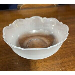 Vintage Mid-Century Modern Round Dessert Bowl Half-frosted With Scalloped Edge